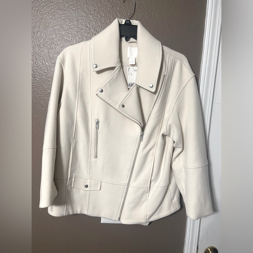 Cream color wool moto coat